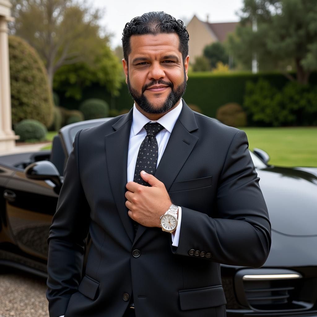 Brandon Lampkin in a dark suit at an estate