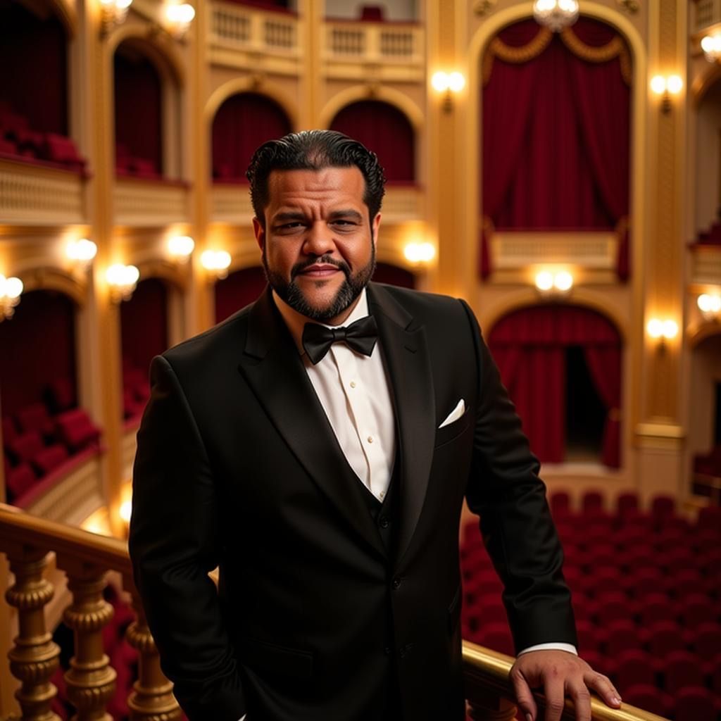 Brandon Lampkin in a tuxedo at an opera house
