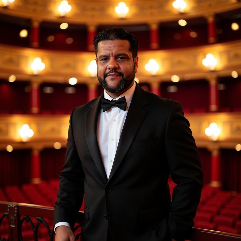 Black Frank in a tuxedo at an opera house